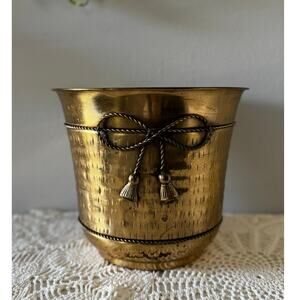 Vintage Brass Planter With Bow | Mid Century Planter | Indoor Garden Pot